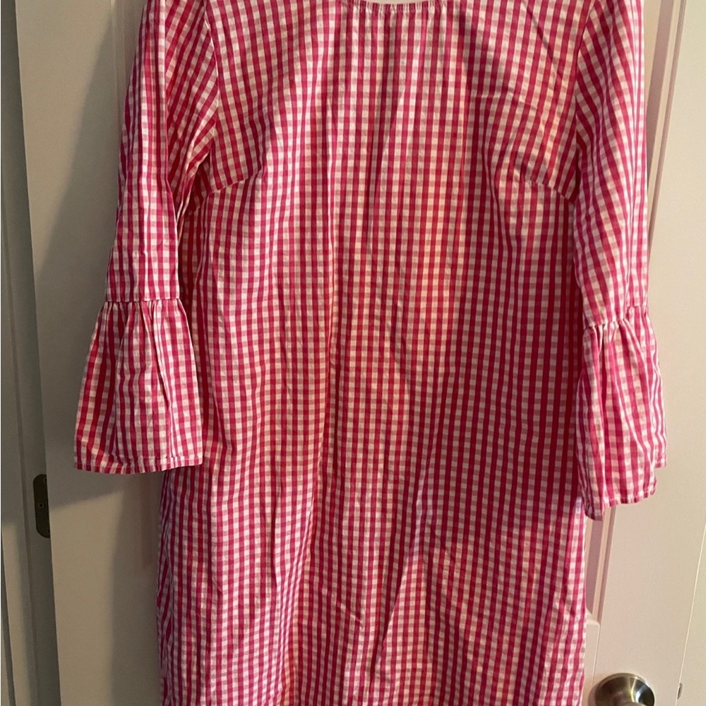 EUC Crown & Ivy Hot Pink Gingham Bell Sleeve Dress size large